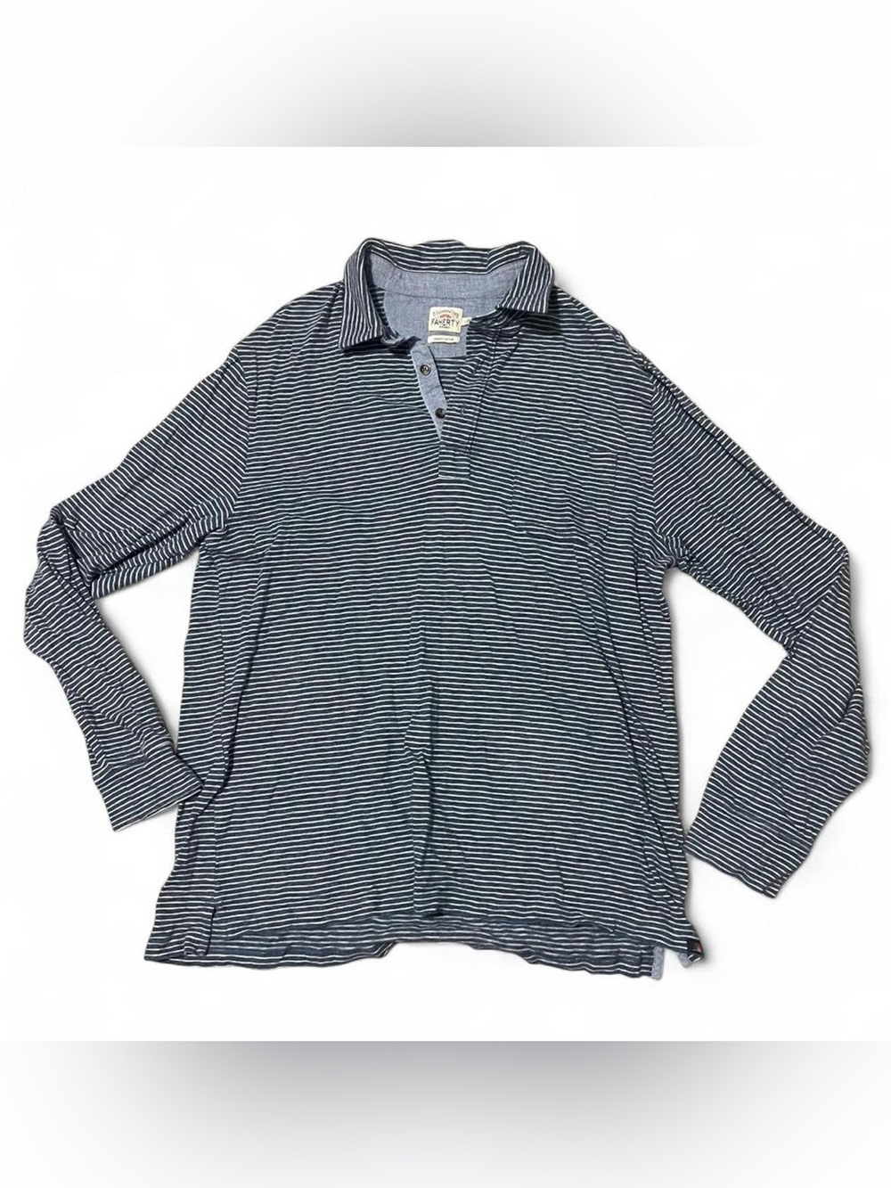 Faherty Striped Long-Sleeve Polo Shirt - Navy/White